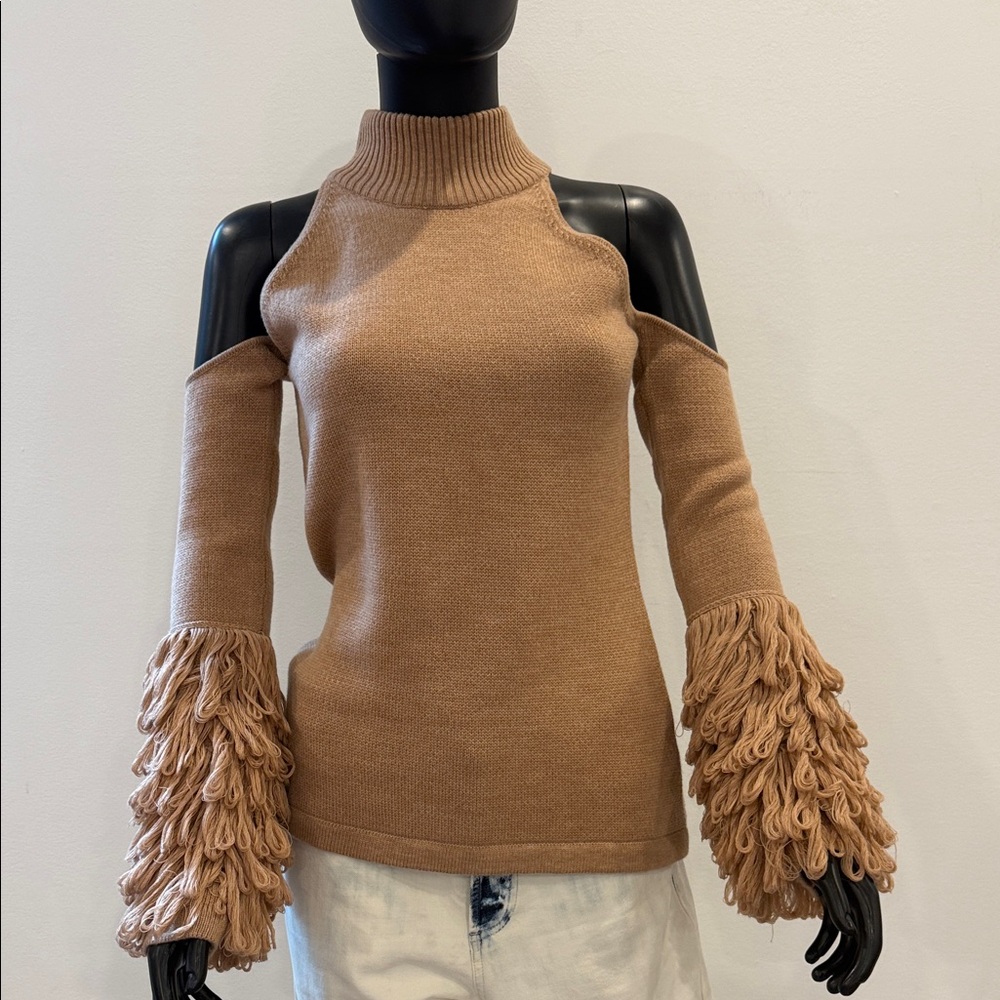 Jonathan Simkhai Fring Sweater 100% Merino Wool Cold Shoulder | Size S